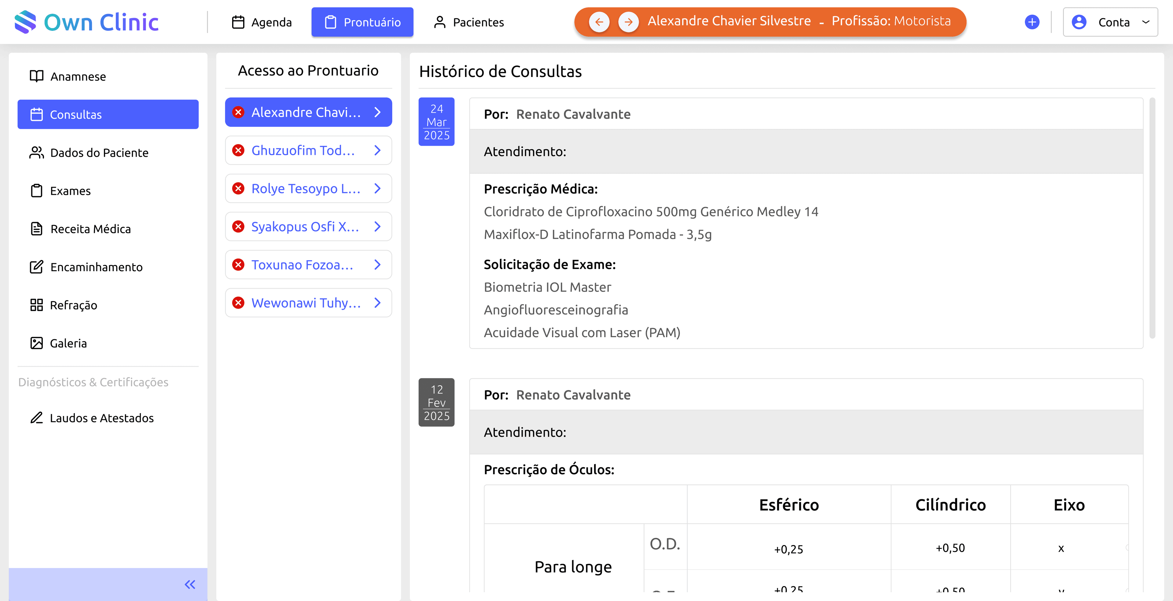 Relatórios de atendimento e produtividade da clínica